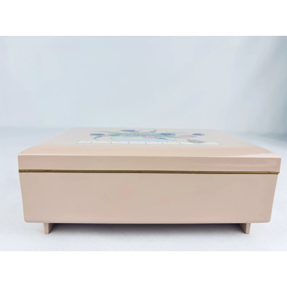 Vintage Otagiri Japan Tulip Pink Lacquerware Musical Jewlery Box Trinket MCM